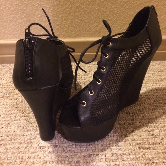 Black Lace Up Wedges, Never Been Worn - Picture 2 of 4