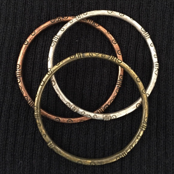 Three boho tricolor bangle bracelets.