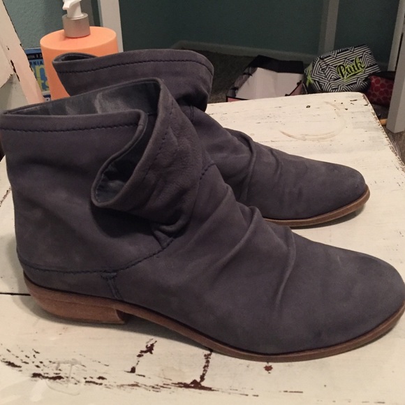 Blue sued ankle boots , lightly worn. Look new