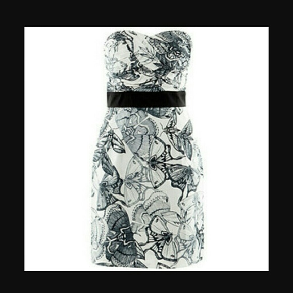 H&M butterfly print strapless dress