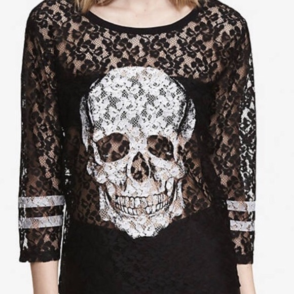 Express Tops - NEW EXPRESS LACE BOXY GRAPHIC  SKULL SIZE XS