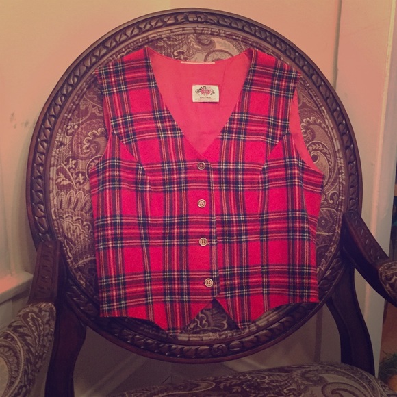 Red Plaid Womens Suit Vest