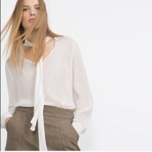NWOT ZARA CHIFFON NECK TIE BLOUSE