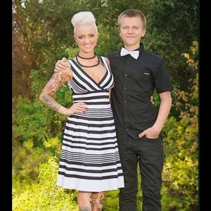 Black and white stripe knee length dress