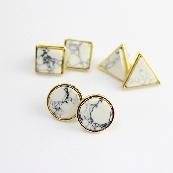 White circle marble earring - Picture 2 of 4