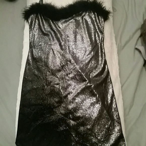 Faux Fur lined black mini dress - Picture 3 of 3