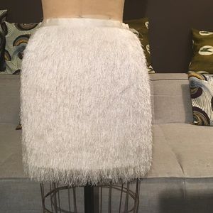 Fancy fringe white mini skirt with cream shimmer