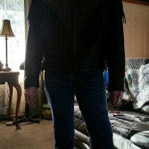 A very nice, never worn black fringed leather jack