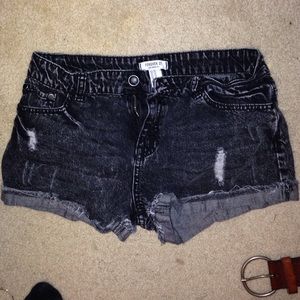 Black acid wash shorts