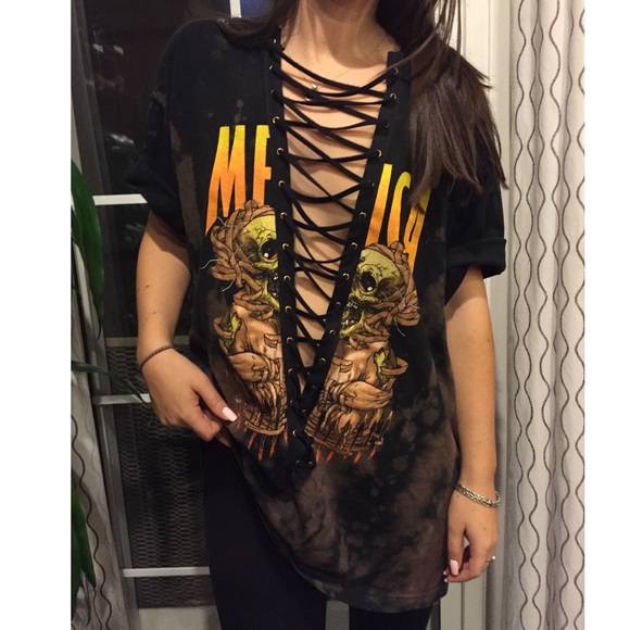 Brandy Melville Tops - Vintage Metallica tee with distress and lace up