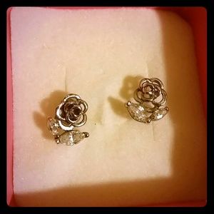 Silver rose earrings
