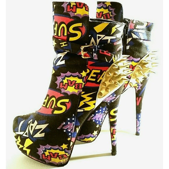 Spy Love Buy Shoes - Comic Strip Ankle Booties