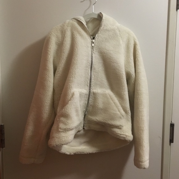 Unif cream white shearling hoodie
