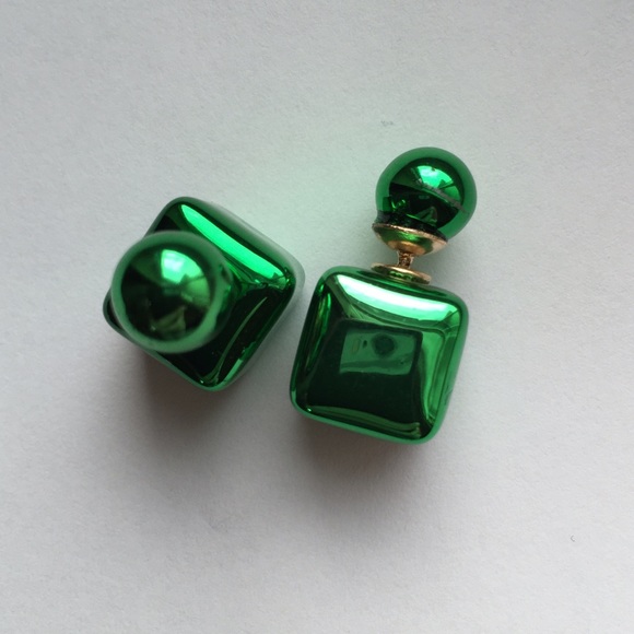 Cute Jewelry - Square Candy Color Green Double Side Earrings NEW