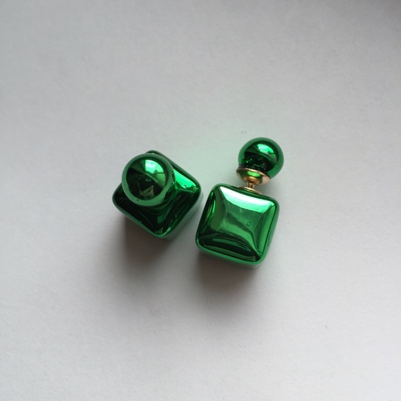 Square Candy Color Green Double Side Earrings NEW - Picture 2 of 4