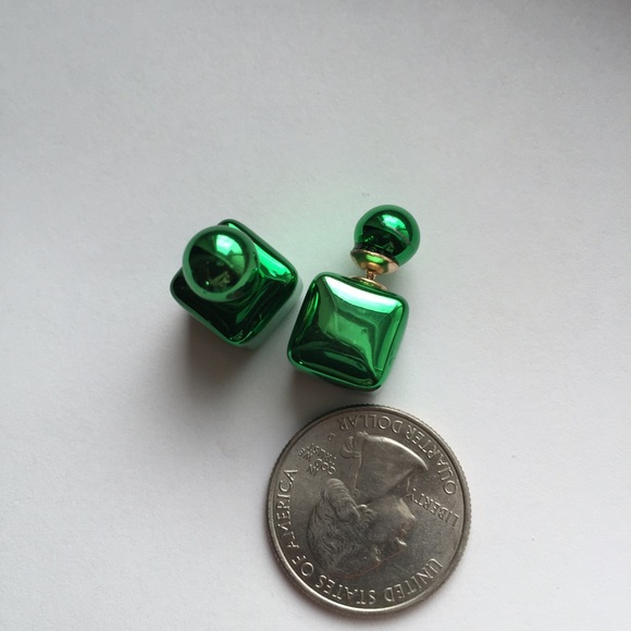 Square Candy Color Green Double Side Earrings NEW - Picture 3 of 4