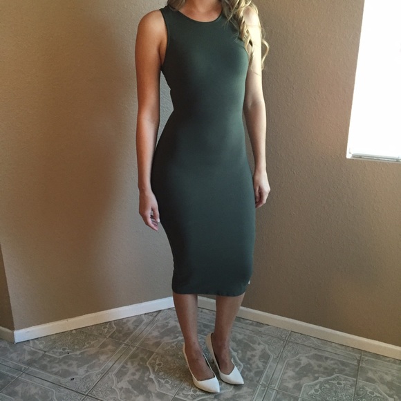 Olive Sleeveless Midi Dress (LAST MEDIUM!) - Picture 3 of 4