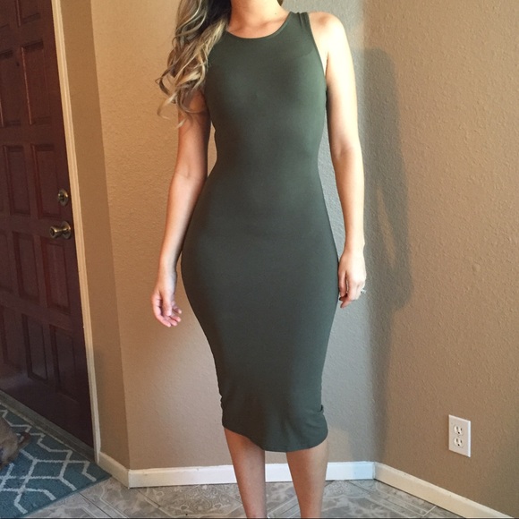 Olive Sleeveless Midi Dress (LAST MEDIUM!) - Picture 4 of 4