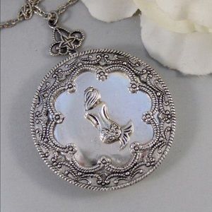 Antique Silver Mermaid Tale Silver Locket Necklace