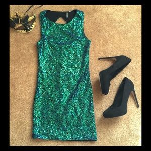 Turquoise/Green Sequin Bodycon Mini Dress
