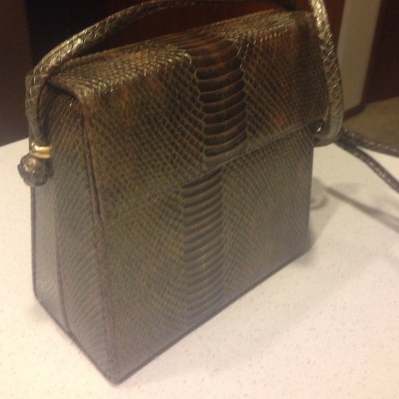 Metallic Snakeskin Patterned Square Box Purse - Picture 3 of 3