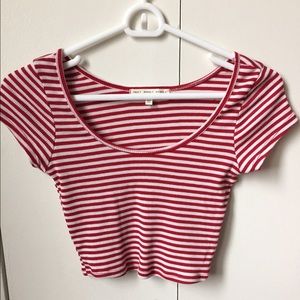 UO Red and White Cropped Tee