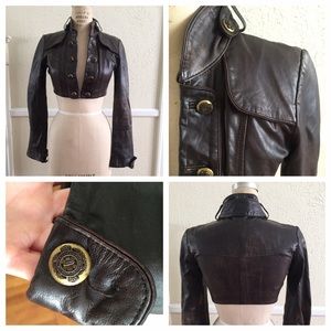 Cropped Waist Military Style Leather Jacket