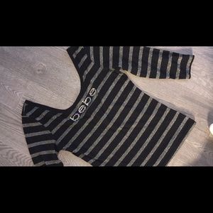 Bebe Logo Stripped Quarter sleeve top