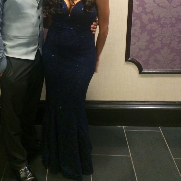 A dark blue heart shape tube top dress