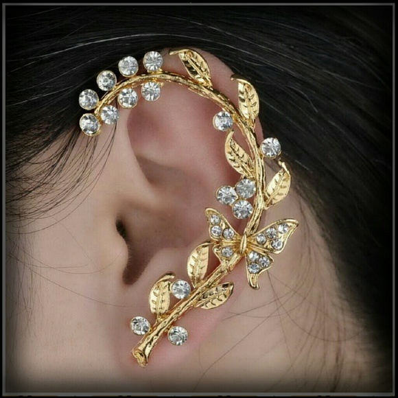 Jewelry - SOLD **GOLDEN BUTTERFLY LEAF CRYSTAL EAR WRAP CLIP