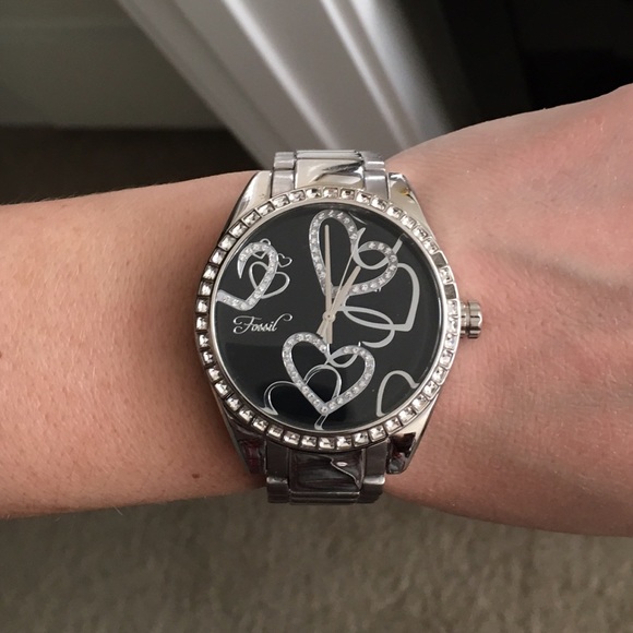 fossil watch with hearts