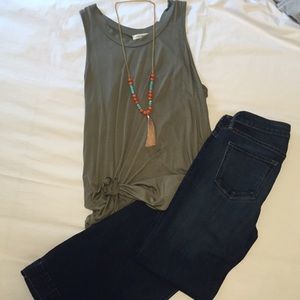 Olive Green Flowy tank, size M
