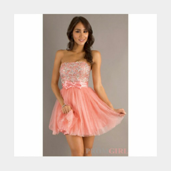Dave and Johnny Coral Pink Prom Dress