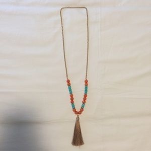 Orange and Blue tassel necklace