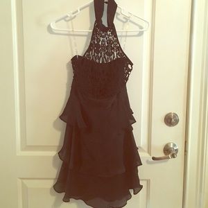 XXI Black satin ruffle dress
