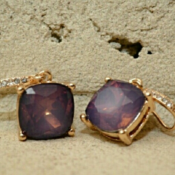 18kt Gemstone Amethyst Opal Style Drop Earrings - Picture 3 of 3