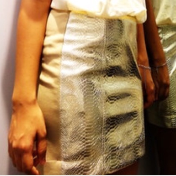 MNG Collection gold faux snakeskin mini skirt - M.