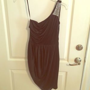 Windsor One Shoulder black satin dress