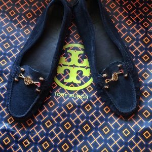 Tory Burch Driving Moccasin - Blue Suede Flat
