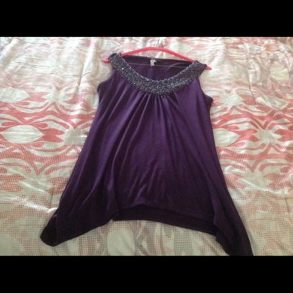 purple tank top bedazzled beads collar