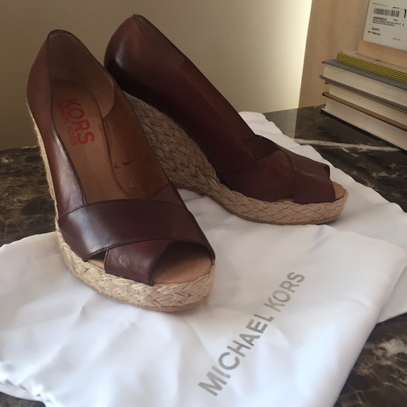Michael Kors brown leather wedges