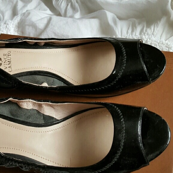 Vince Camuto Black Patent Peep Toe Wedge