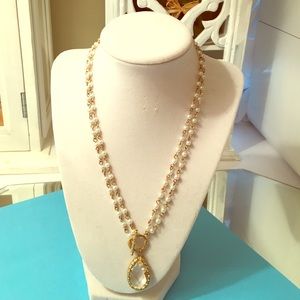Miniature Pearl necklace with pear crystal drop