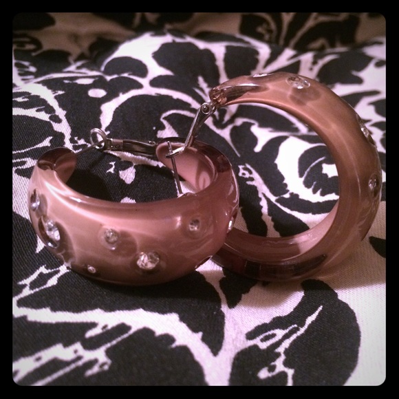 Taupe & Crystal Hoop Earrings - Picture 1 of 4