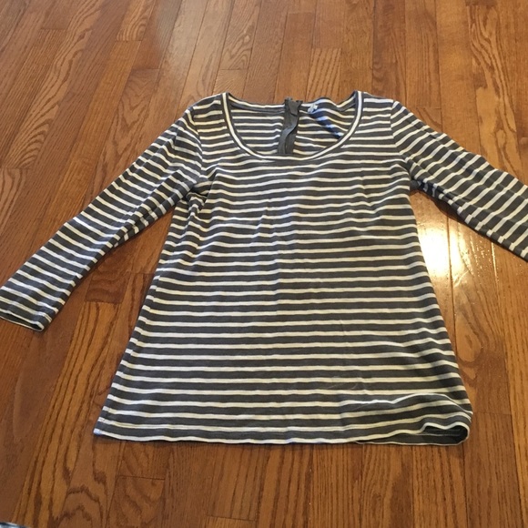 JCREW grey and white striped 3/4 sleeve shirt