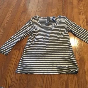 JCREW grey and white striped 3/4 sleeve shirt