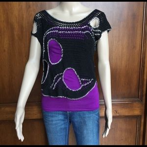 Bebe black crochet pullover