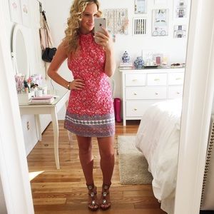 Moroccan the Boat Red Print Halter Dress