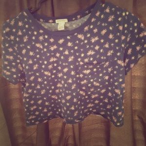 Forever 21 Navy Blue Floral Crop top with pocket