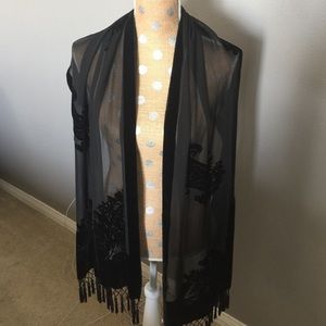 Velvet burnout scarf/shawl in black